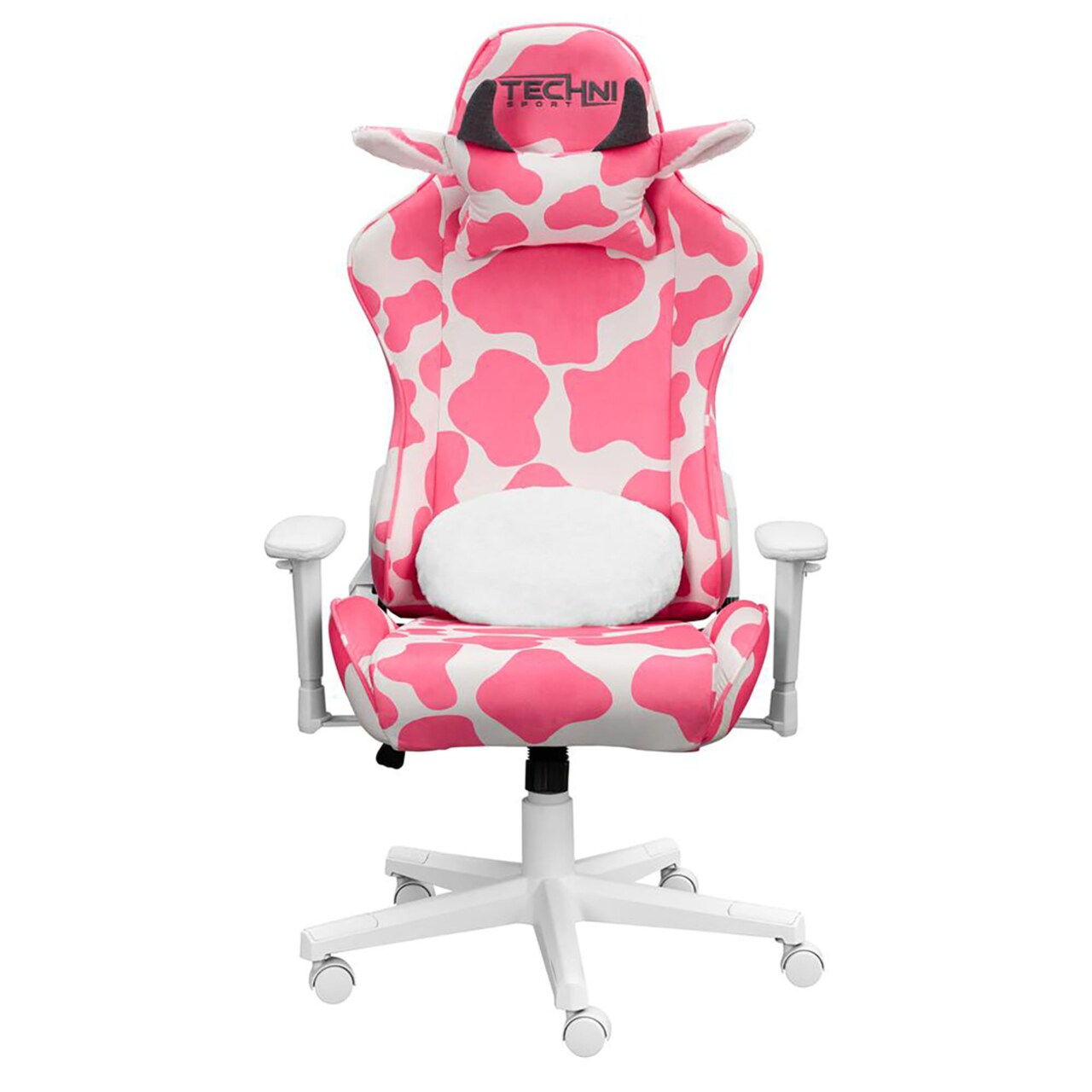 Techni Sport Indoor Furniture Pink Cow Series Velvet-Like Fabric, Nylon, Steel Gaming Chair